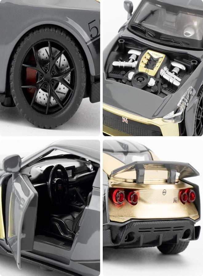 KENIRY Scale Exclusive Alloy Metal Pull Back Die-cast Car Model with Sound Light Mini Auto Toy for Kids Metal Model Toy Car with Sound and Light (1.24 Scale -NI-SSAN GT-R50-GREY) - Image 5